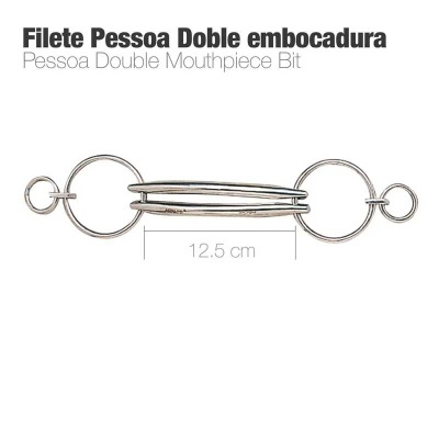 Freio Filete Pessoa Doble embocadura em metal prateado com 12,5 cm de comprimento