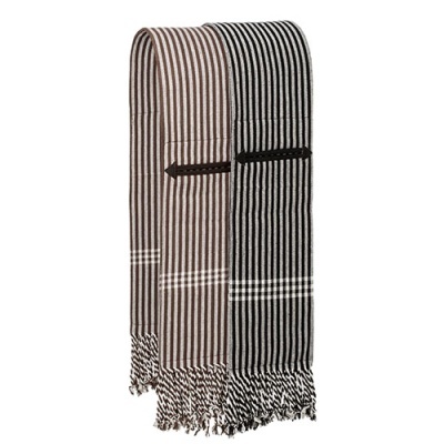 Lenço riscas castanho e preto com franjas
