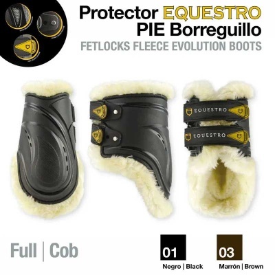 Botas de proteção para cavalos EQUESTRO PIE Borreguillo em preto e castanho com interior em lã branca