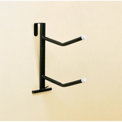 Suporte de parede preto com dois braços horizontais e pontas brancas