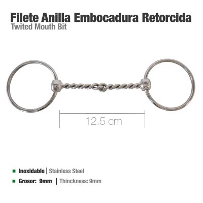 Filete anilha embocadura retorcida em aço inoxidável 12,5 cm