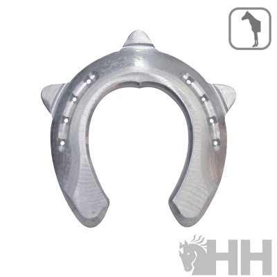 ferradura metálica prateada para cavalo com orifícios e design diferenciado