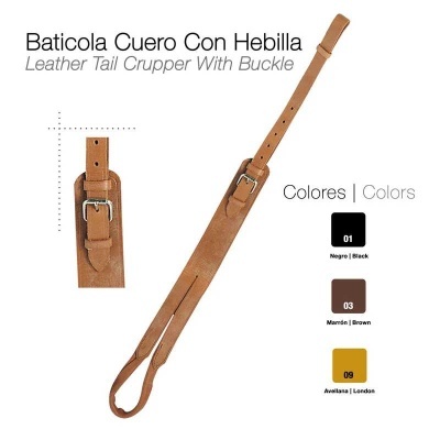 Baticola em couro castanho com fivela metálica prateada e opções de cores