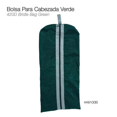 Saco para cabezada verde com fecho central e faixas cinzentas