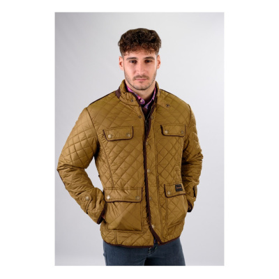 Casaco masculino acolchoado castanho com bolsos e botões