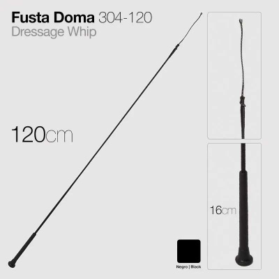 Fusta de doma preta de 120 cm com cabo ergonómico e extremidade detalhada