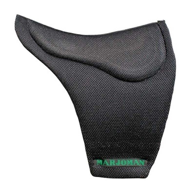 Capa protetora preta para assento de bicicleta com texto MARJOMAN verde