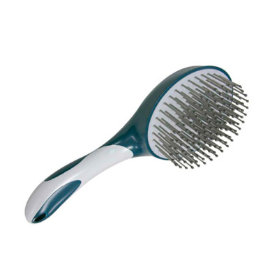 Escova para cabelo azul e branca com cerdas metálicas