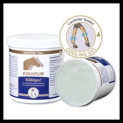 Produtos Equipur Kühlgel em embalagens brancas com rótulos azuis e brancos