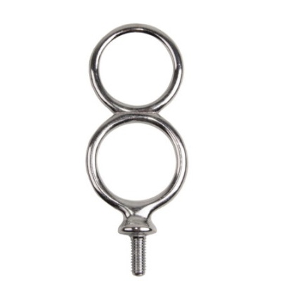 Anel metálico prateado com duas argolas e parafuso de fixação