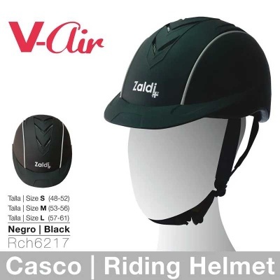 Capacete de equitação preto Zaldi V-Air com tamanhos S, M e L