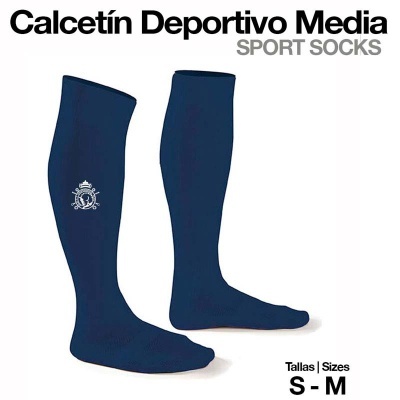 Meias desportivas azuis médias com logótipo branco e tamanhos S-M