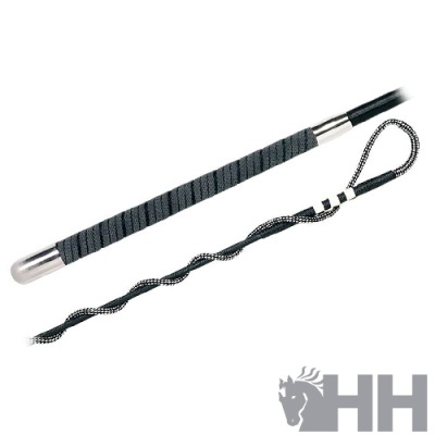 Vara e rédea finas pretas com punho tecido e ponta metálica