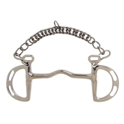 Freio para cavalo em metal polido com corrente e argolas largas