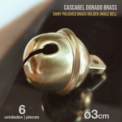 Cascavel dourado em latão polido brilhante sobre superfície preta com texto descritivo.
