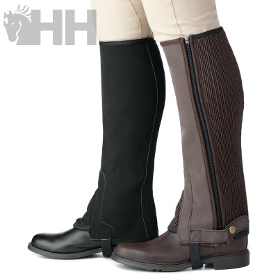 Perneiras e botas de equitação preta e castanha com fecho lateral
