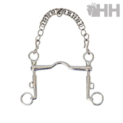 Freio metálico prateado com corrente em aço e argolas circulares