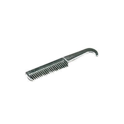 Pente de metal prateado com cabo curvado