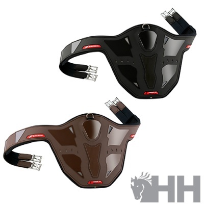 Dois protetores de casco para equitação preto e castanho com tiras ajustáveis