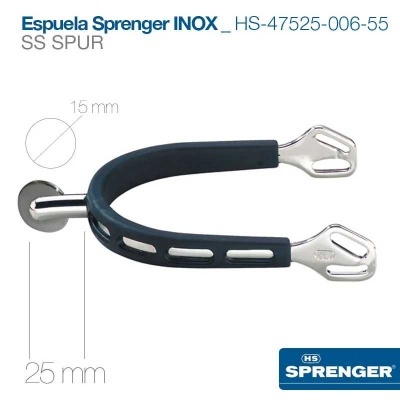 Espuela Sprenger INOX em aço inoxidável preto e metal polido com medidas 15 mm e 25 mm