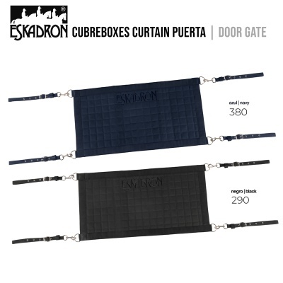 Protetores de portas para boxes de cavalos esmaltados azul escuro e preto com tiras ajustáveis