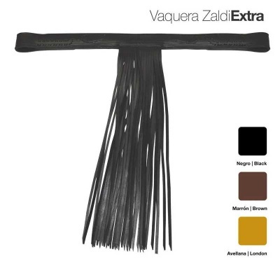 Chicote Vaquera Zaldi Extra preto com tiras penduradas e opções de cores ao lado