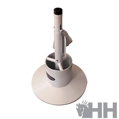 Suporte metálico branco para guarda-sol com base circular e tubo ajustável