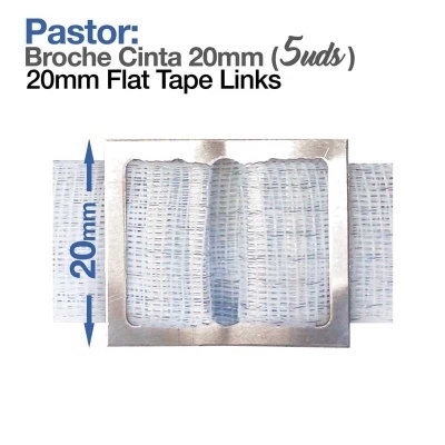 Fita branca plana 20mm com texto Pastor Broche Cinta e dimensão indicada