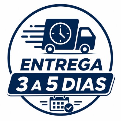 Ícone azul de camião com relógio e texto ENTREGA 3 A 5 DIAS