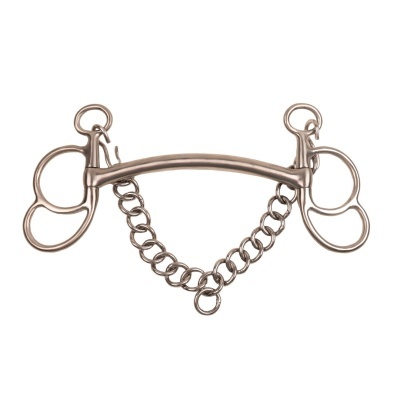Freio de cavalo metálico prateado com corrente central