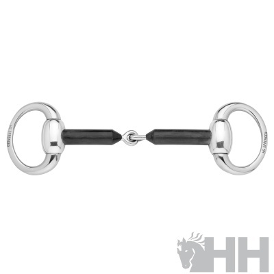 Freio metálico prateado com parte central preta em fundo branco