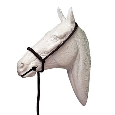 Cabeça de cavalo decorativa branca com cabresta preta