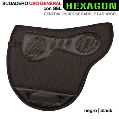 Alforje preto para sela de cavalo com pad em gel e padrão hexagonal.