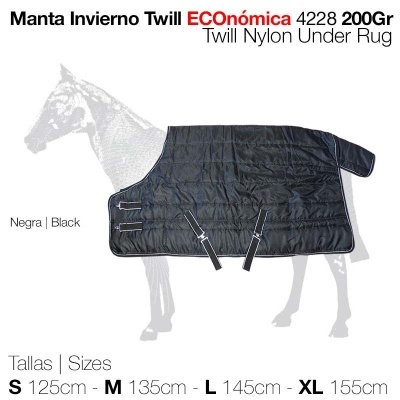 Manta para cavalo preta acolchoada Twill Nylon com tiras de fixação e texto informativo