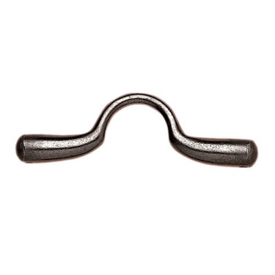 Manipulador metálico curvo prateado sobre fundo branco