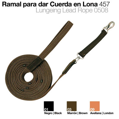 Corda de treino para equitação em lona marrom com mosquetão