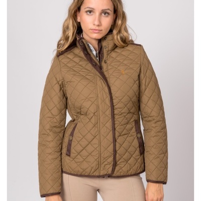 Casaco matelassé castanho com padrão em losangos