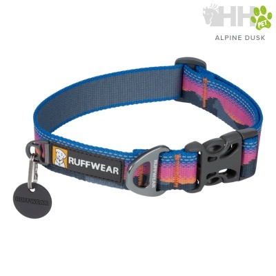 Coleira para cão azul, rosa e preto com fecho e etiqueta Ruffwear