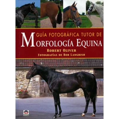 Capa do livro de morfologia equina com várias fotos de cavalos e texto em fundo vermelho.