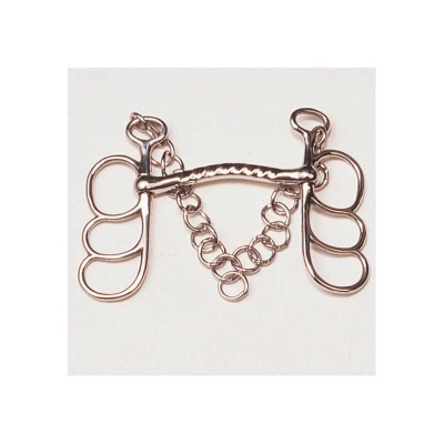 Freio de metal prateado com argolas e corrente para cavalo
