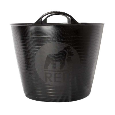 Cesto preto de plástico com alça e logótipo de gorila com texto RED