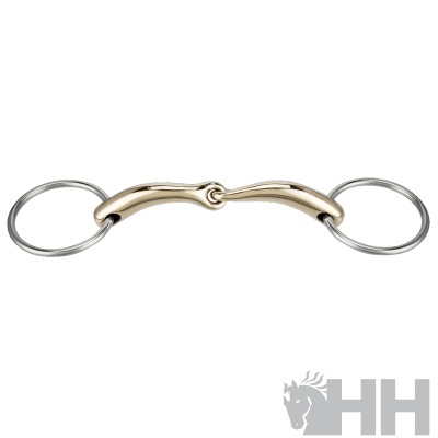 Freio para cavalo com argolas metálicas e peça central dourada