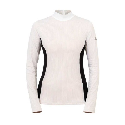 Camisola branca de manga longa com detalhes pretos nas laterais