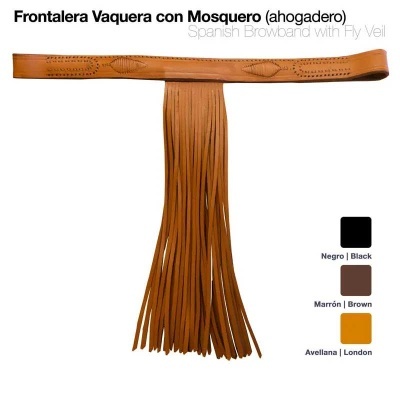 Frontaleira vaqueira em couro castanho com franjas longas e detalhes perfurados