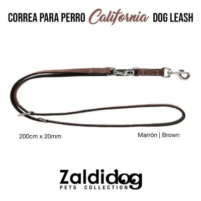 Trela para cão castanha com fecho metálico e etiqueta Zaldidog