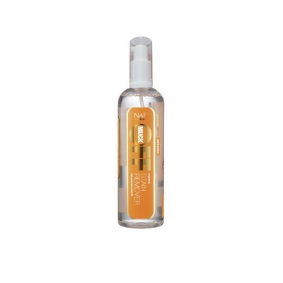 Frasco de spray transparente com rótulo laranja e tampa branca