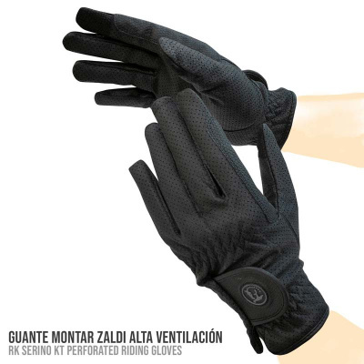 Luvas de montar pretas Zaldi Alta Ventilación perfuradas