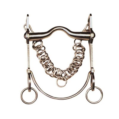 Freio metálico para cavalo com corrente e anéis