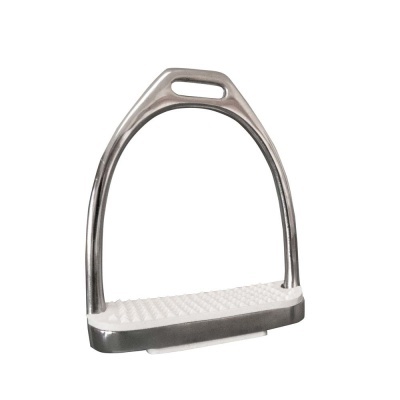 Estribo metálico prateado com apoio branco texturizado antiderrapante