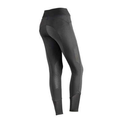 Leggings desportivas pretas com padrão de pontos perfurados na parte traseira da perna direita